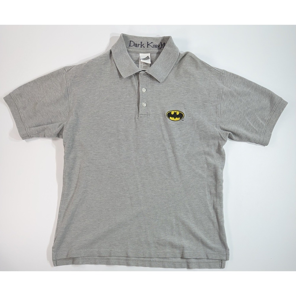 Vintage Y2K Batman Dark Knight Batman Logo Polo Shirt Warner Bros Gray‎ Mens M